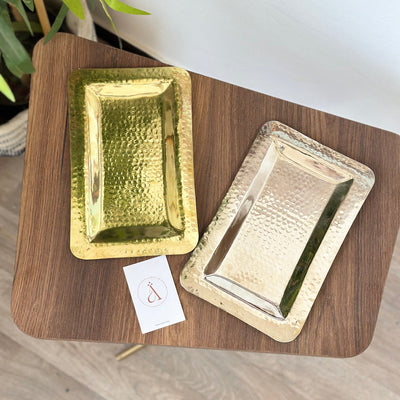 Silver rectangular hammered tray