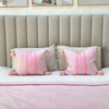 Handmade cushion cover with pompoms 50cmx50cm pink striped in fuchsia pink