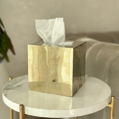 Gold-plated brass cube tissue box