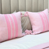 Handmade cushion cover with pompoms 50cmx50cm pink striped in fuchsia pink