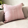 Handmade printed cushion cover with pompoms 50cmx50cm pink striped in white