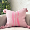 Handmade cushion cover with pompoms 50cmx50cm pink striped in fuchsia pink
