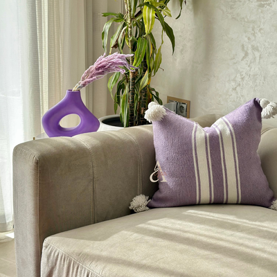 Handmade cushion cover with pompoms 50cmx50cm mauve