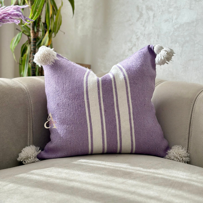 Handmade cushion cover with pompoms 50cmx50cm mauve