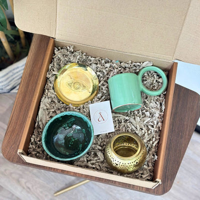 Gold and water green handcrafted gift box