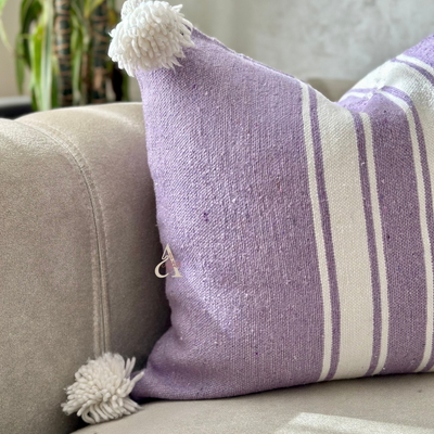 Handmade cushion cover with pompoms 50cmx50cm mauve