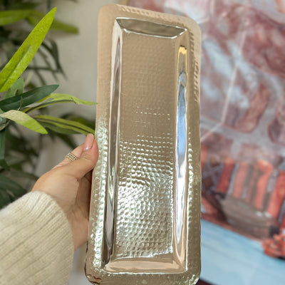 Silver rectangular hammered tray