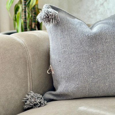 Handmade cushion cover with pompoms 45cmx45cm Grey