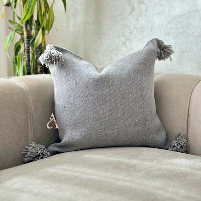 Handmade cushion cover with pompoms 45cmx45cm Grey
