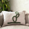 Handmade Cream Pom Pom Cushion Cover with Green Cactus 50cmx40cm