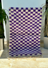 Tapis Beni Ouarain damier crème  et mauve- 168cm / 100cm - Ajbir