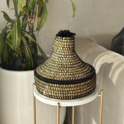 Large black pompom tagine basket