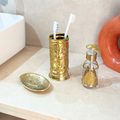 Adrar glass and gold brass soap dispenser