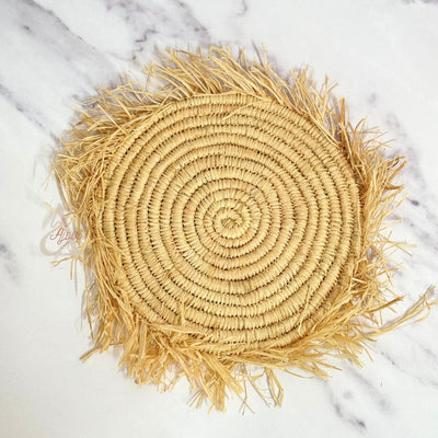 24cm wicker trivet with fringes