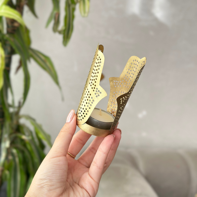Khmissa openwork gilded brass candle holder