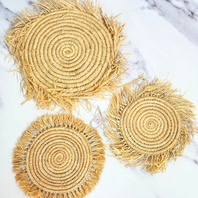 24cm wicker trivet with fringes