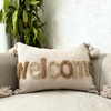 WELCOME Cream Pompom Handmade Cushion Cover 50cmx40cm