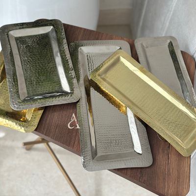 Silver rectangular hammered tray