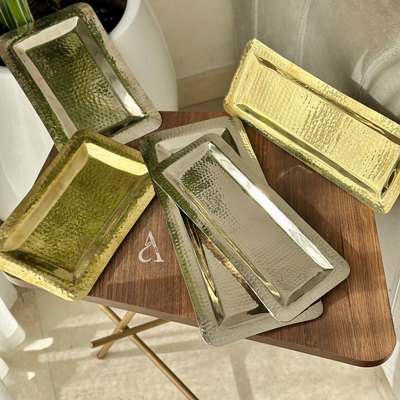 Silver rectangular hammered tray