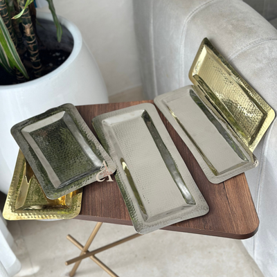 Silver rectangular hammered tray