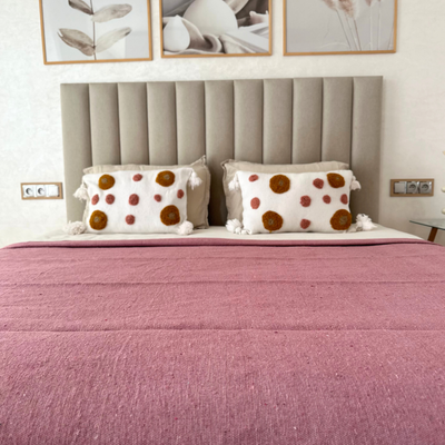 Plain handmade plaid with salmon pink gold pompom 2.80m x 2.00m