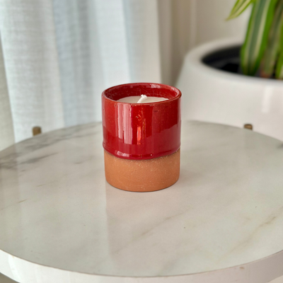 Red terracotta handmade candle with Oud scent