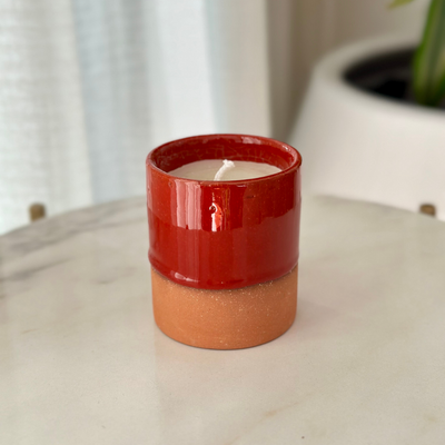 Red terracotta handmade candle with Oud scent