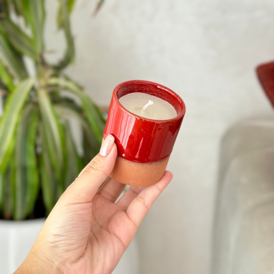 Red terracotta handmade candle with Oud scent