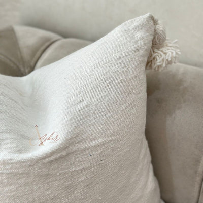 Housse de Coussin à pompons 50cmx50cm blanc - Ajbir
