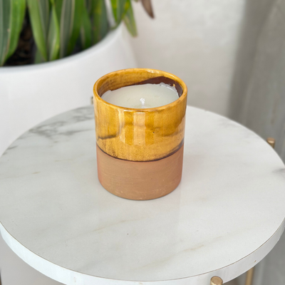 Yellow terracotta handmade candle with Oud scent