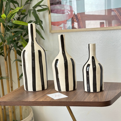 Black striped bottle vase