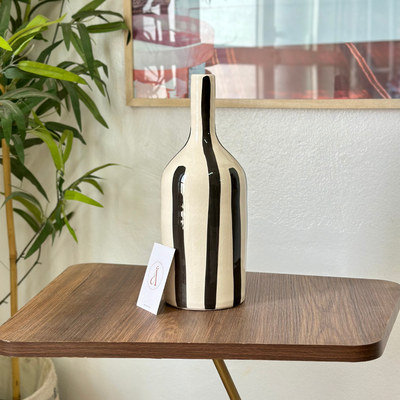 Black striped bottle vase