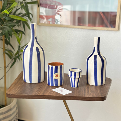 Blue striped bottle vase