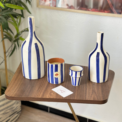 Blue striped bottle vase