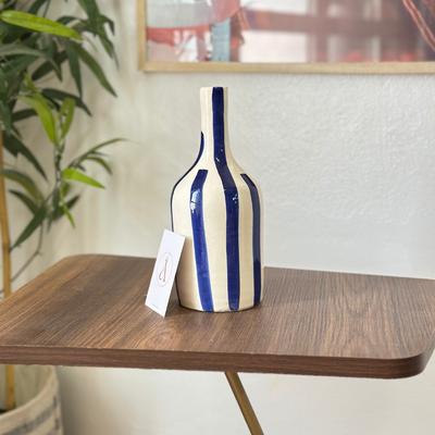 Blue striped bottle vase