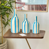 Striped turquoise blue bottle vase