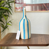 Striped turquoise blue bottle vase