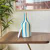 Striped turquoise blue bottle vase