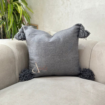 Housse de Coussin à pompons 50cmx50cm Gris foncé - Ajbir