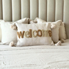 WELCOME Cream Pompom Handmade Cushion Cover 50cmx40cm