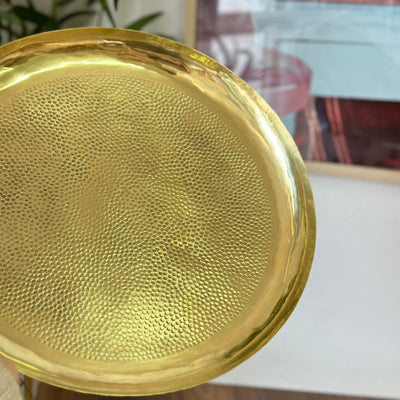 Handcrafted hammered tray in gilded brass 30cm