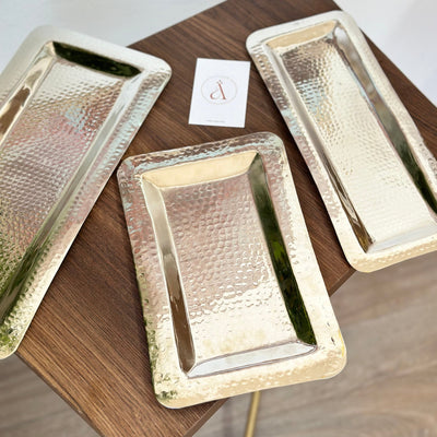 Silver rectangular hammered tray