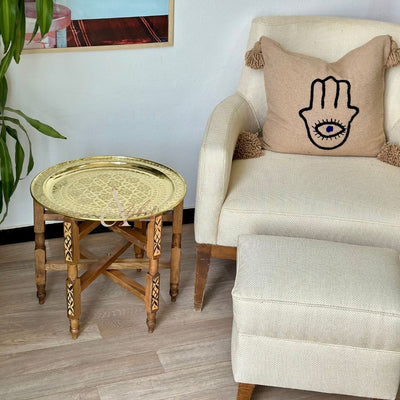 Table traditionnelle Marocaine en bois et laiton - Ajbir