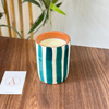 Handmade petroleum blue striped terracotta candle with Musk scent