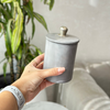 Long, curved gray storage box