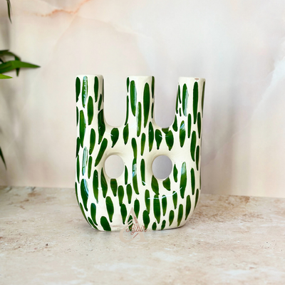 Afous small green and white glazed handmade vase