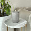Long, curved gray storage box