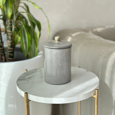 Long, curved gray storage box