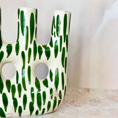 Afous small green and white glazed handmade vase