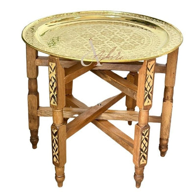 Table traditionnelle Marocaine en bois et laiton - Ajbir